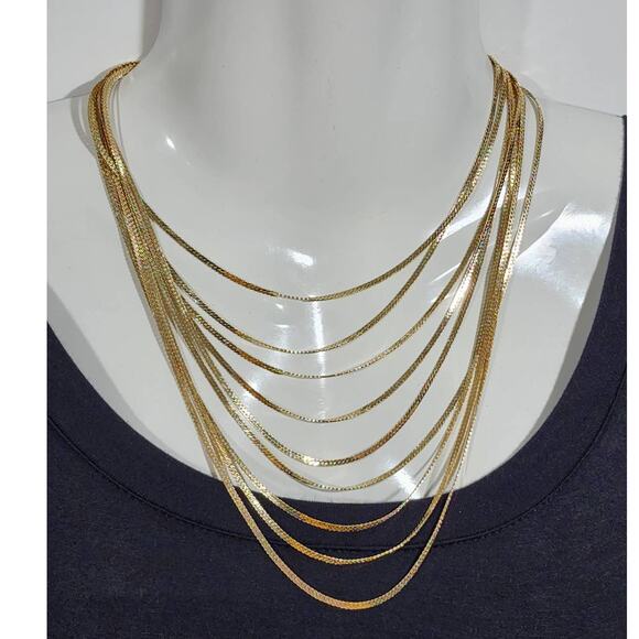 Beautiful Gold Herringbone 9 Strand Layered Necklace - Picture 1 of 12